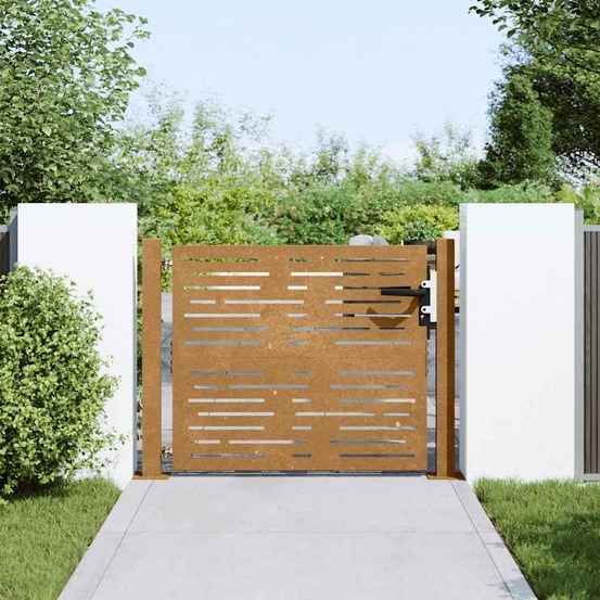 Portail de jardin 100x100 cm en acier corten, design carré