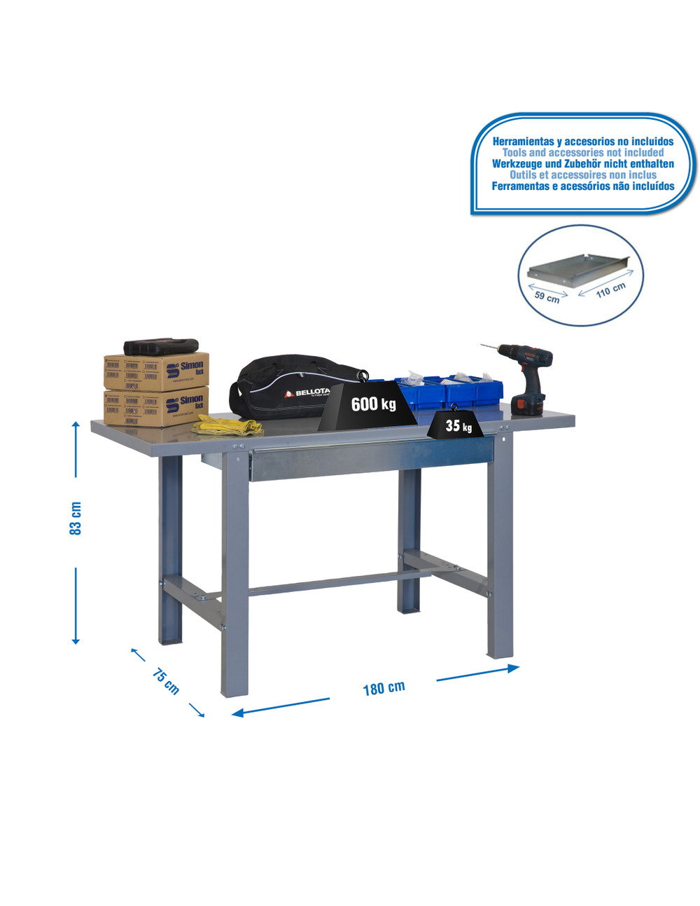 Etabli simonwork bt6 metal 1box 1800x735 gris gris 830x1800x730 - simonrack