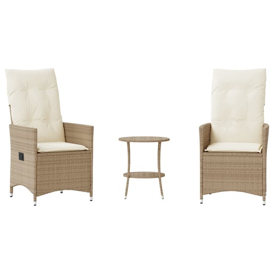 Ensemble de bistro 3 pcs avec coussins beige résine tressée