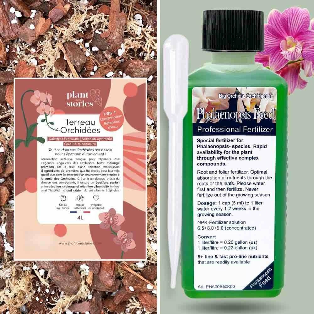 Duo - terreau orchidée premium 4l + engrais liquide spécial orchidée 250ml + pipette graduée offerte