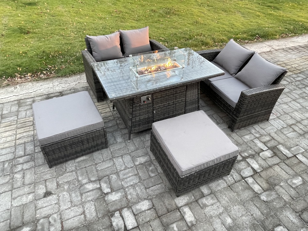 5 pièces mobilier de jardin extérieur en rotin set ave 2 grand tabouret