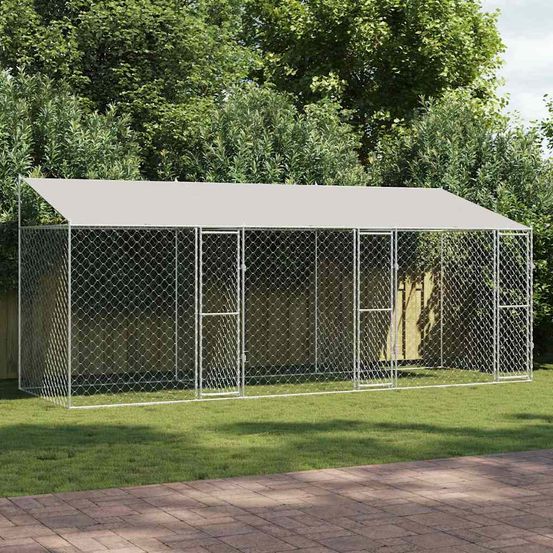 Enclos chenil extérieur acier galvanisé pour grand chien jardin 600x200cm