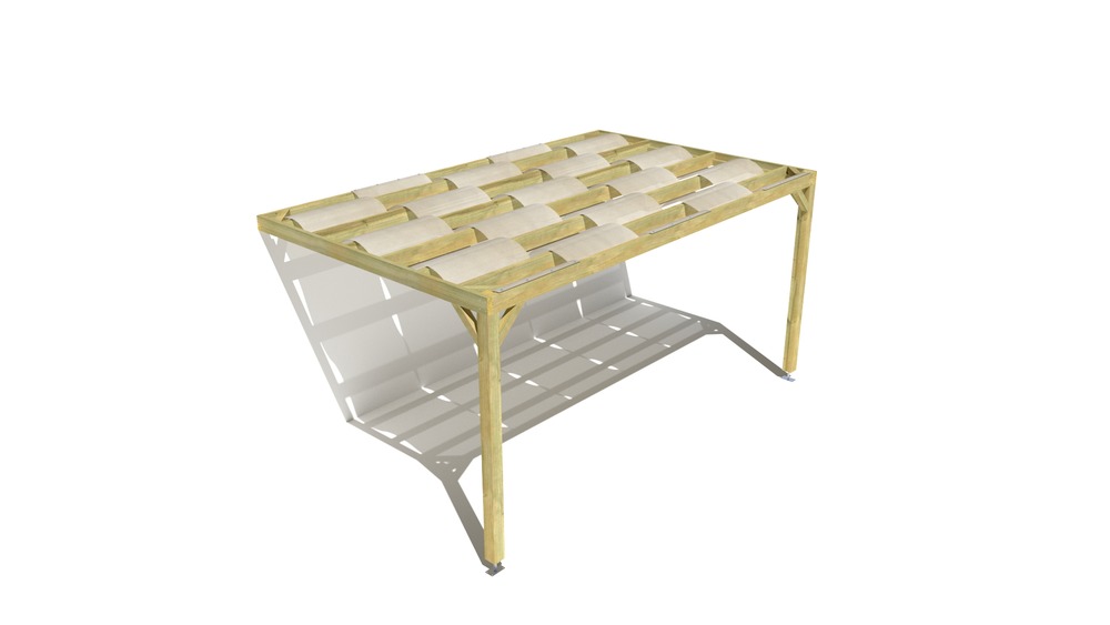 Pergola bois • 5m x 3m • adossée • sens largeur • voilage semi-transparent inclus • livraison comprise