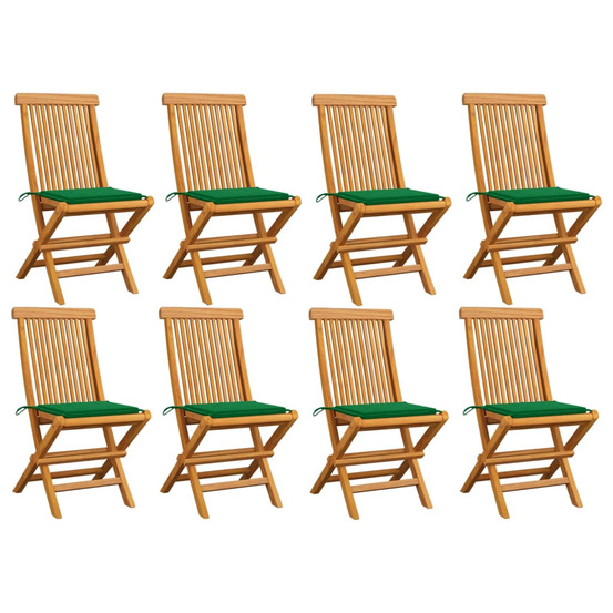 Chaises de jardin et coussins vert lot de 8 bois de teck massif