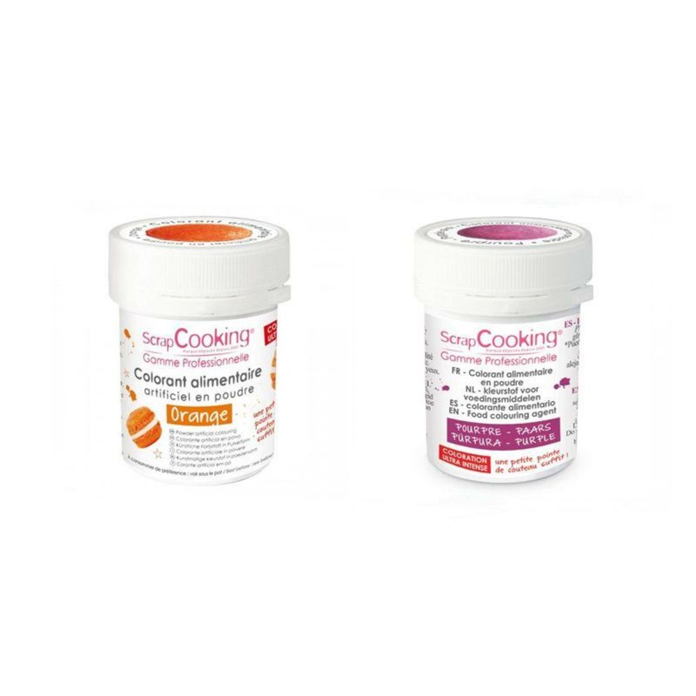 2 colorants alimentaires en poudre - orange-pourpre