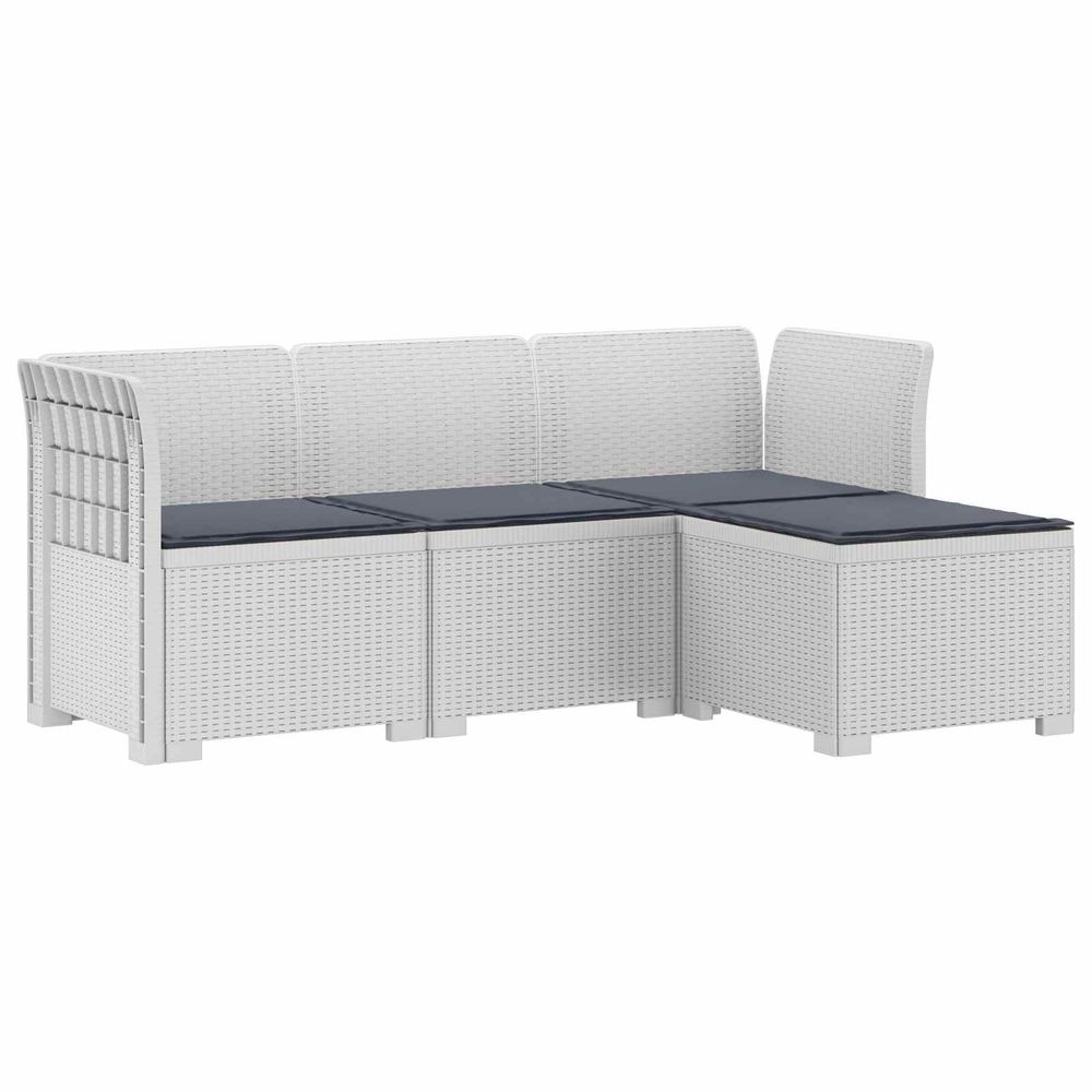 Canapé de jardin 4 places avec coussins style rotin pp blanc