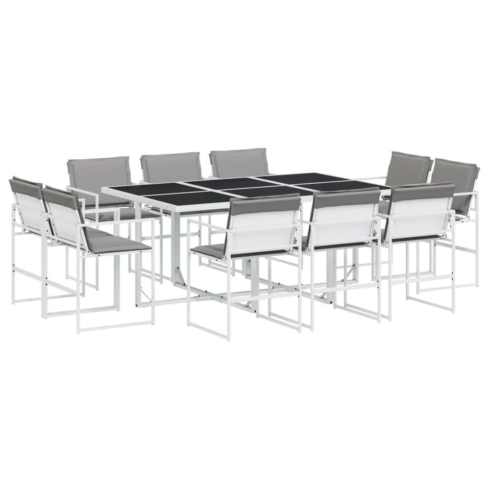 Ensemble à manger de jardin avec coussins 11pcs blanc textilène