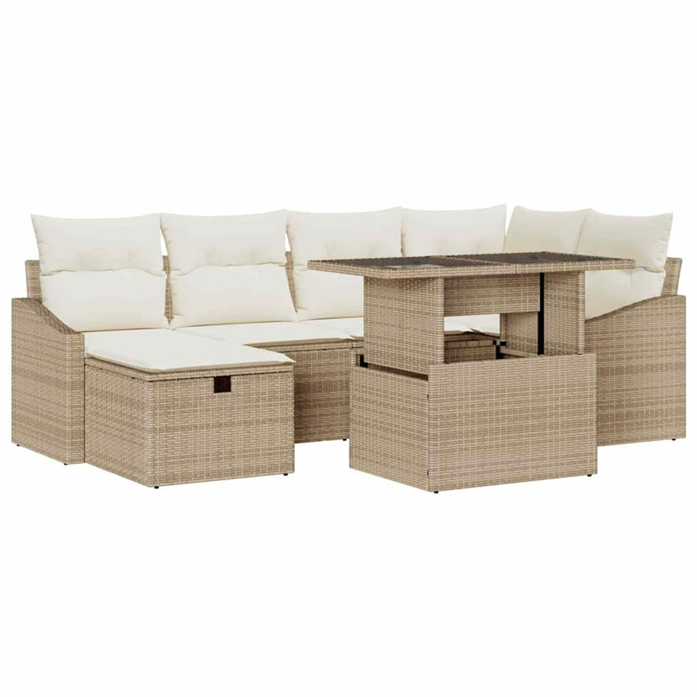 Ensemble de canapé de jardin 7 pcs beige poly rotin