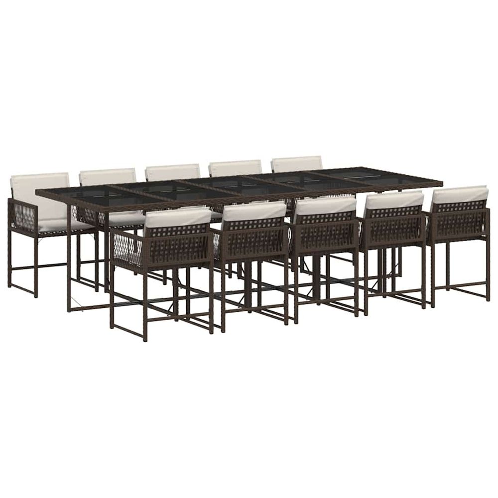 Ensemble à manger de jardin et coussins 11 pcs marron rotin