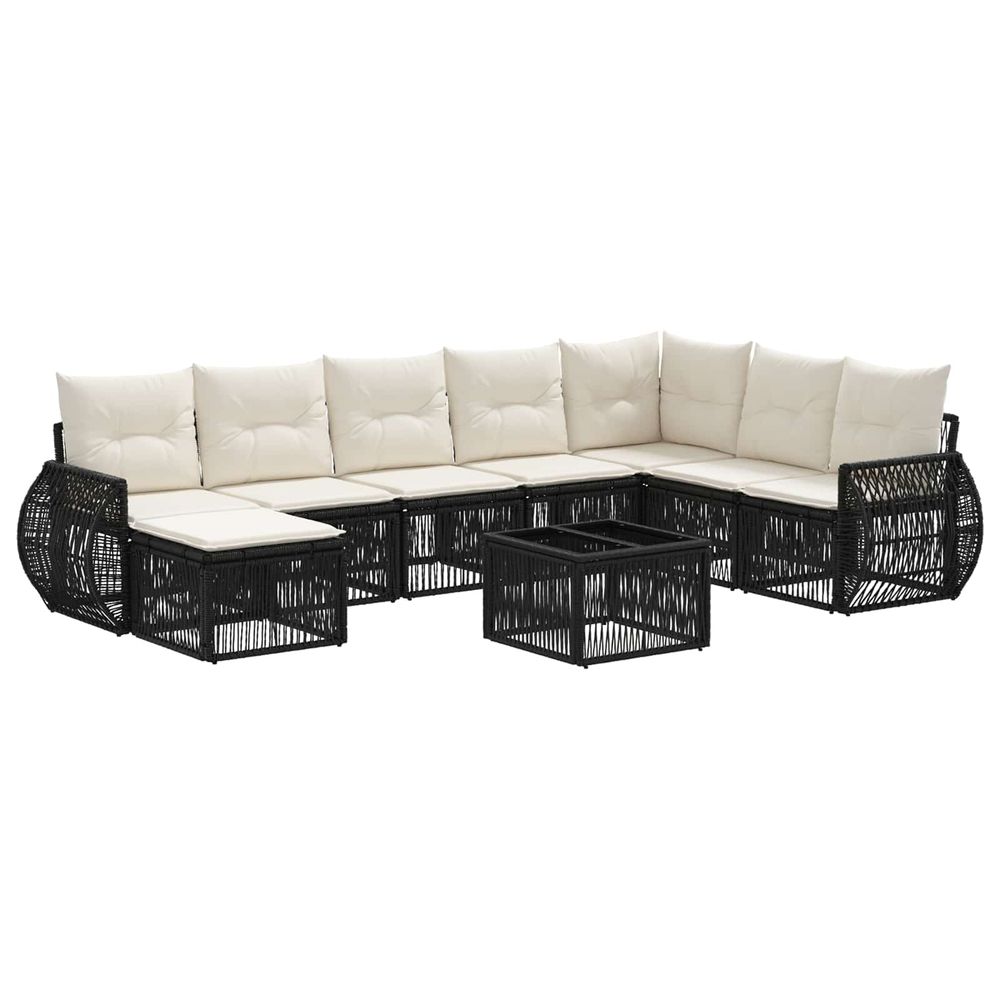 Ensemble de canapé de jardin 9 pc noir et blanc crème polyrotin