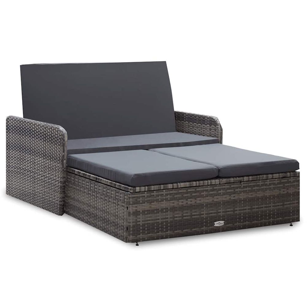 Salon de jardin 2 pcs avec coussins résine tressée gris