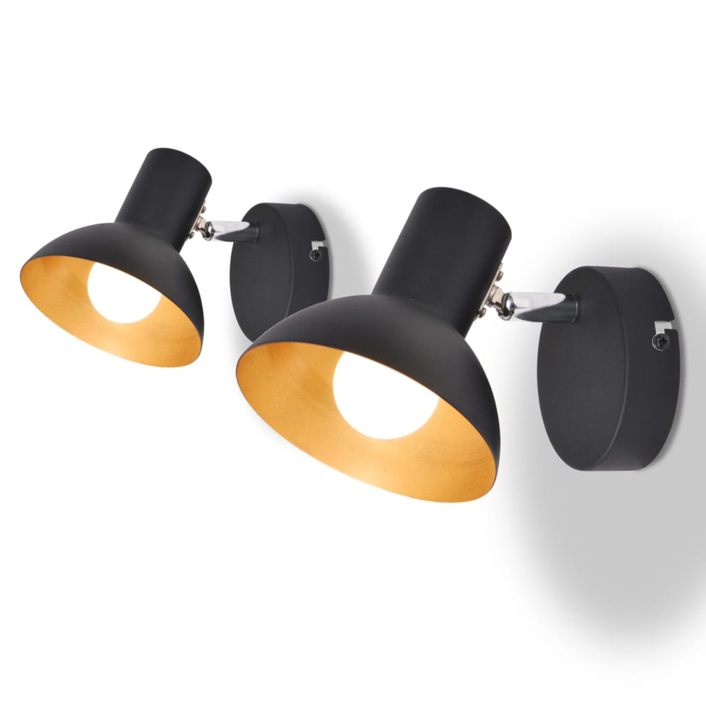 Lampe murale 2 pcs pour 2 ampoules e27 noir et doré
