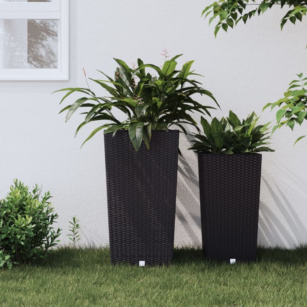 Jardinière plastique aspect rotin balcon terrasse bac intérieur amovible anthracite