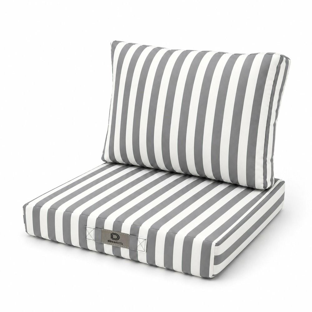 Ensemble coussins chaise jardin 40x40 rayure gris clair - premium 270g (assise + dossier)