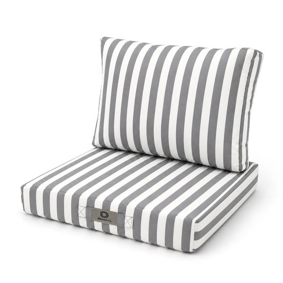 Ensemble coussins chaise jardin 40x40 rayure gris clair - premium 270g (assise + dossier)