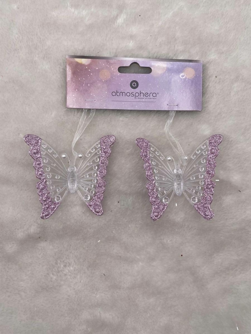 Décoration de sapin papillon x2 rose 8cm