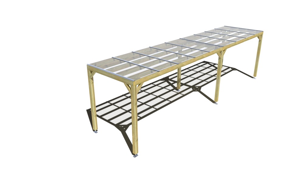 Pergola bois • 9m x 2m • indépendante • sens largeur • couverture étanche transparente incluse • livraison comprise