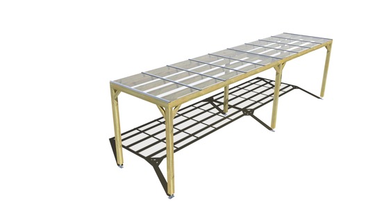 Pergola bois • 9m x 2m • indépendante • sens largeur • couverture étanche transparente incluse • livraison comprise