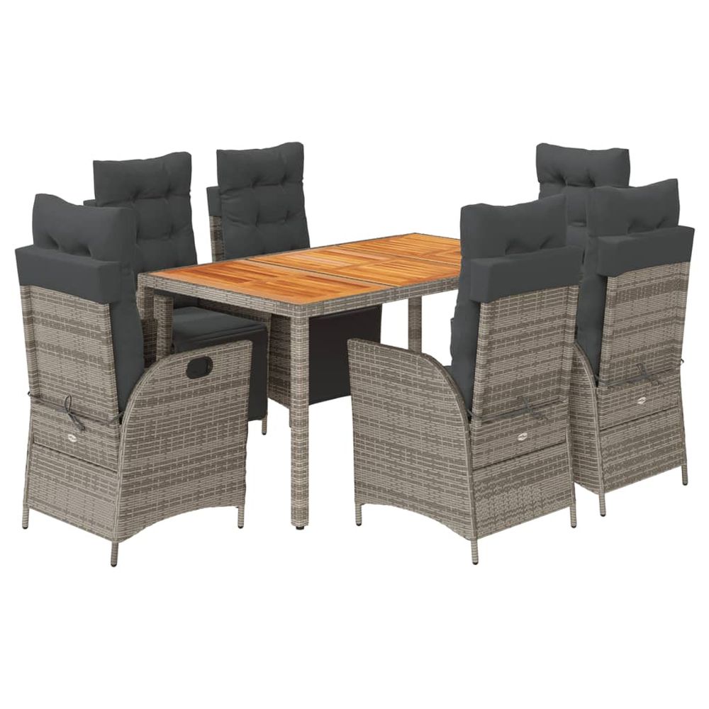 Ensemble à manger de jardin et coussins 7 pcs gris rotin