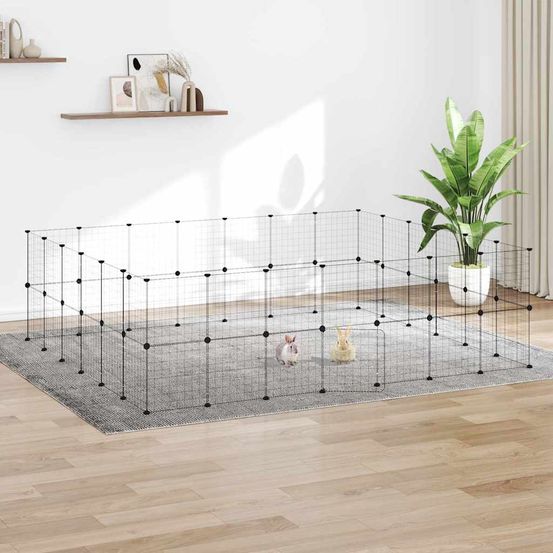 Parc géant 52 panneaux acier pour animaux élevage avec porte noir