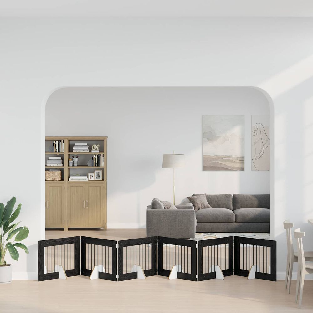 Barrière de sécurité pour chien en bois intérieur modulable 482cm chêne noir