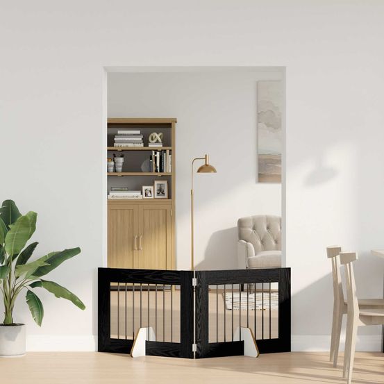 Clôture barrière pour chien bois intérieur pliable chêne noir 160,5cm