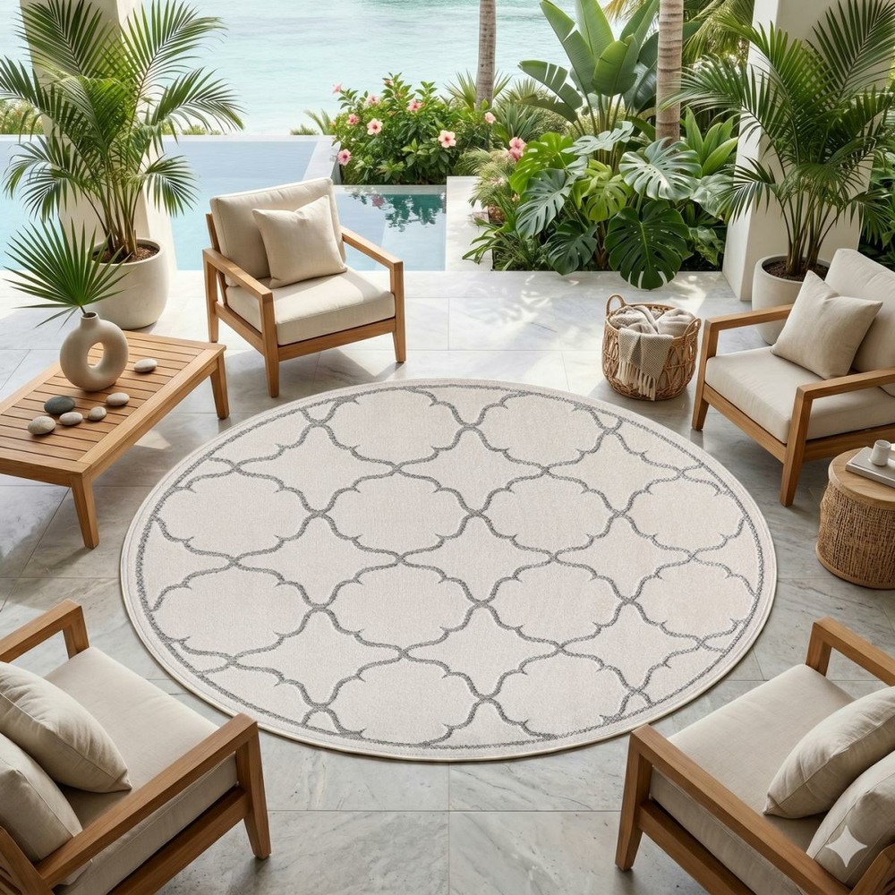 Tapis rond d'extérieur ø200cm tissé kilim crème kuma