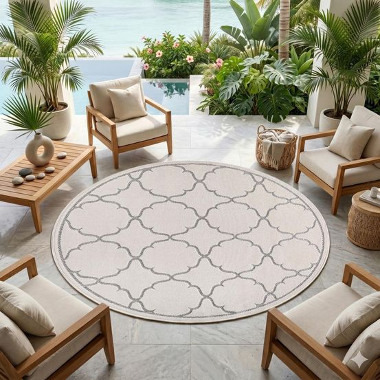 Tapis rond d'extérieur ø200cm tissé kilim crème kuma