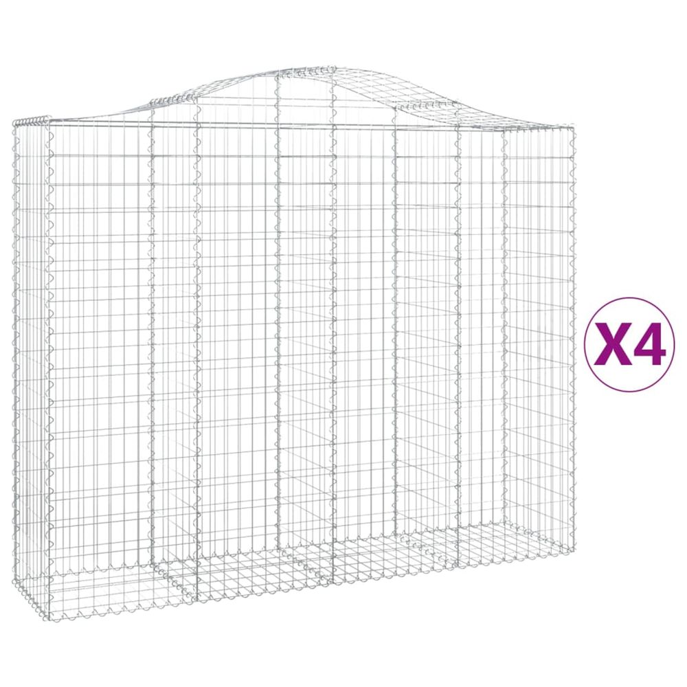 Paniers à gabions arqués 4 pcs 200x50x160/180 cm fer galvanisé