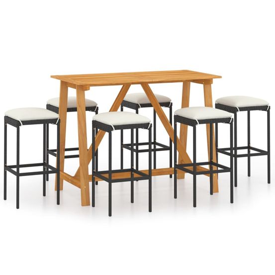 Ensemble de bar de jardin avec coussins 7 pcs noir