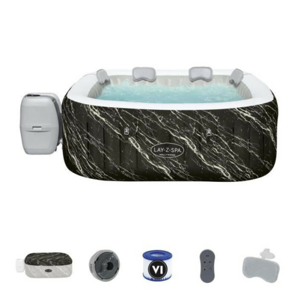 Spa gonflable - lay-z-spa hollywood - 140 airjets - 180 x 180 x 66 cm - 4 a 6 places - carré (couverture, cartouche)
