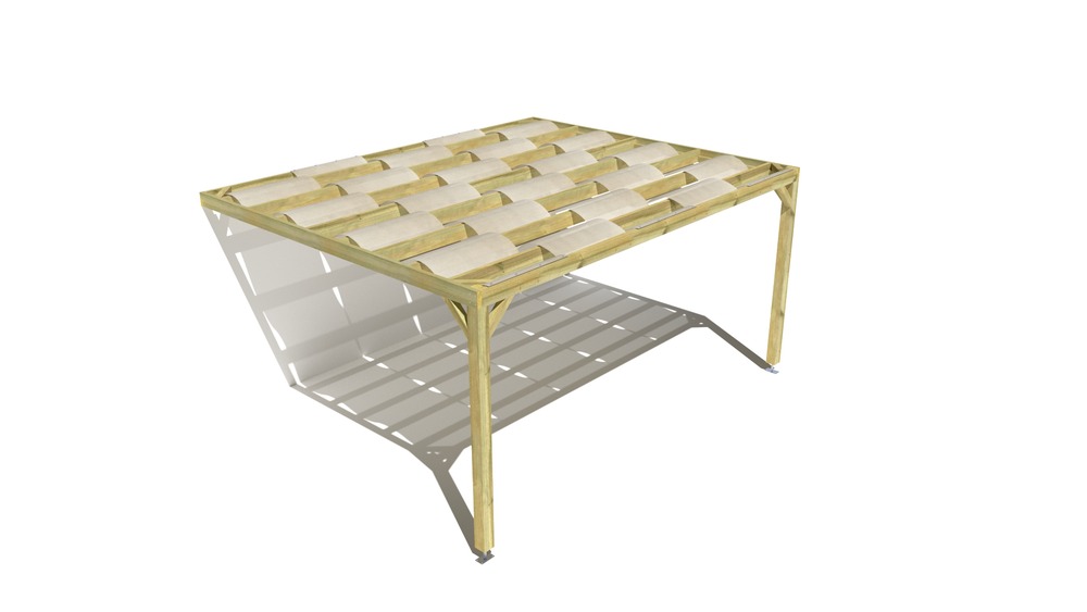 Pergola bois • 5m x 4m • adossée • sens largeur • voilage semi-transparent inclus • livraison comprise