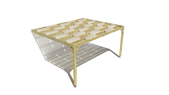 Pergola bois • 5m x 4m • adossée • sens largeur • voilage semi-transparent inclus • livraison comprise