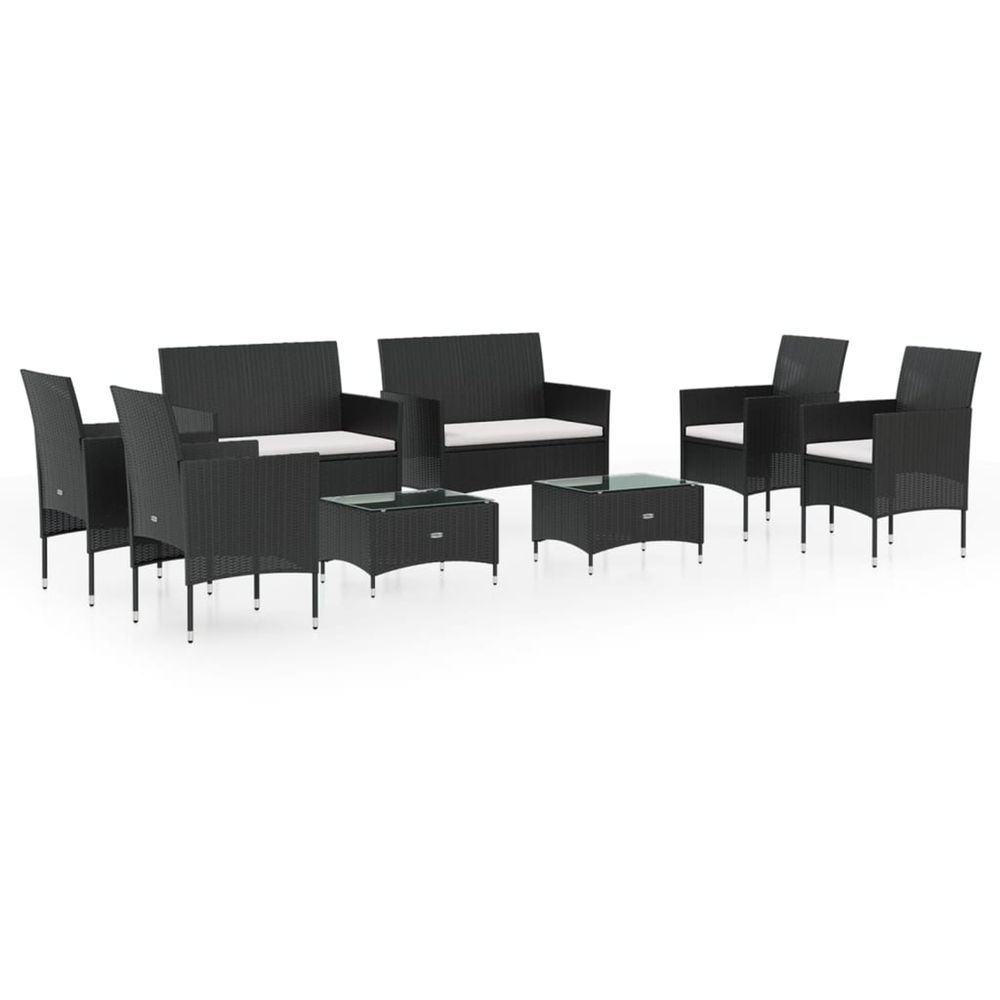 Salon de jardin 8 pcs avec coussins résine tressée noir