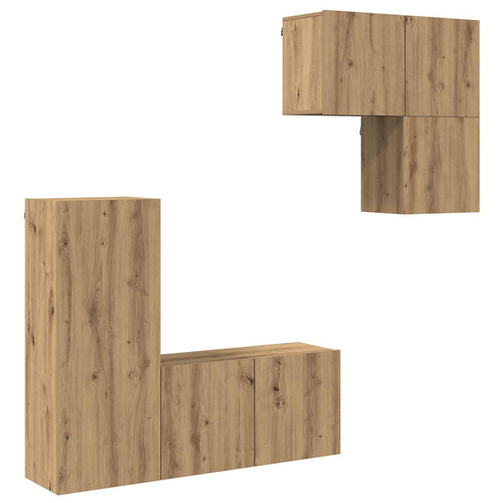 Meuble tv montage mural 4 pcs chêne artisanal bois d'ingénierie