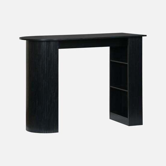 Table bar, table haute de cuisine table d'appoint décor bois avec rangements, 3 étagères, 120 x 55 x 100 cm