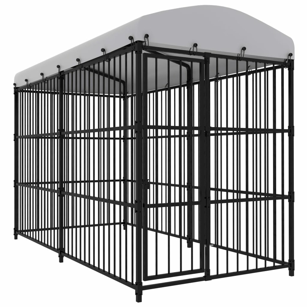 Chenil cage enclos pac animaux d'extérieur avec toit pour chiens 300 x 150 x 210 cm noir