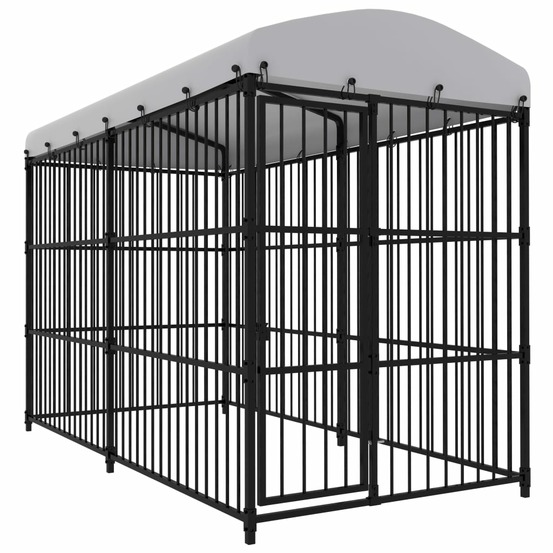 Chenil cage enclos pac animaux d'extérieur avec toit pour chiens 300 x 150 x 210 cm noir