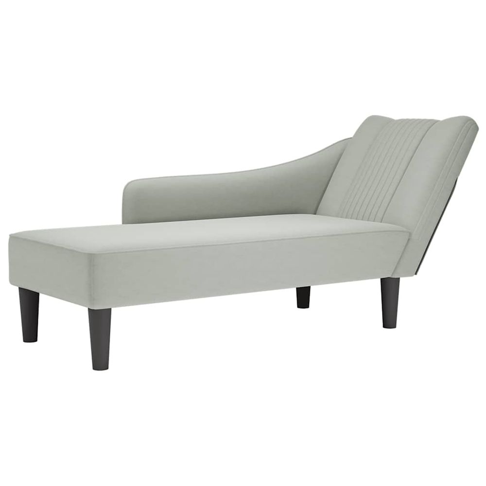 Fauteuil long avec accoudoir droit gris clair velours