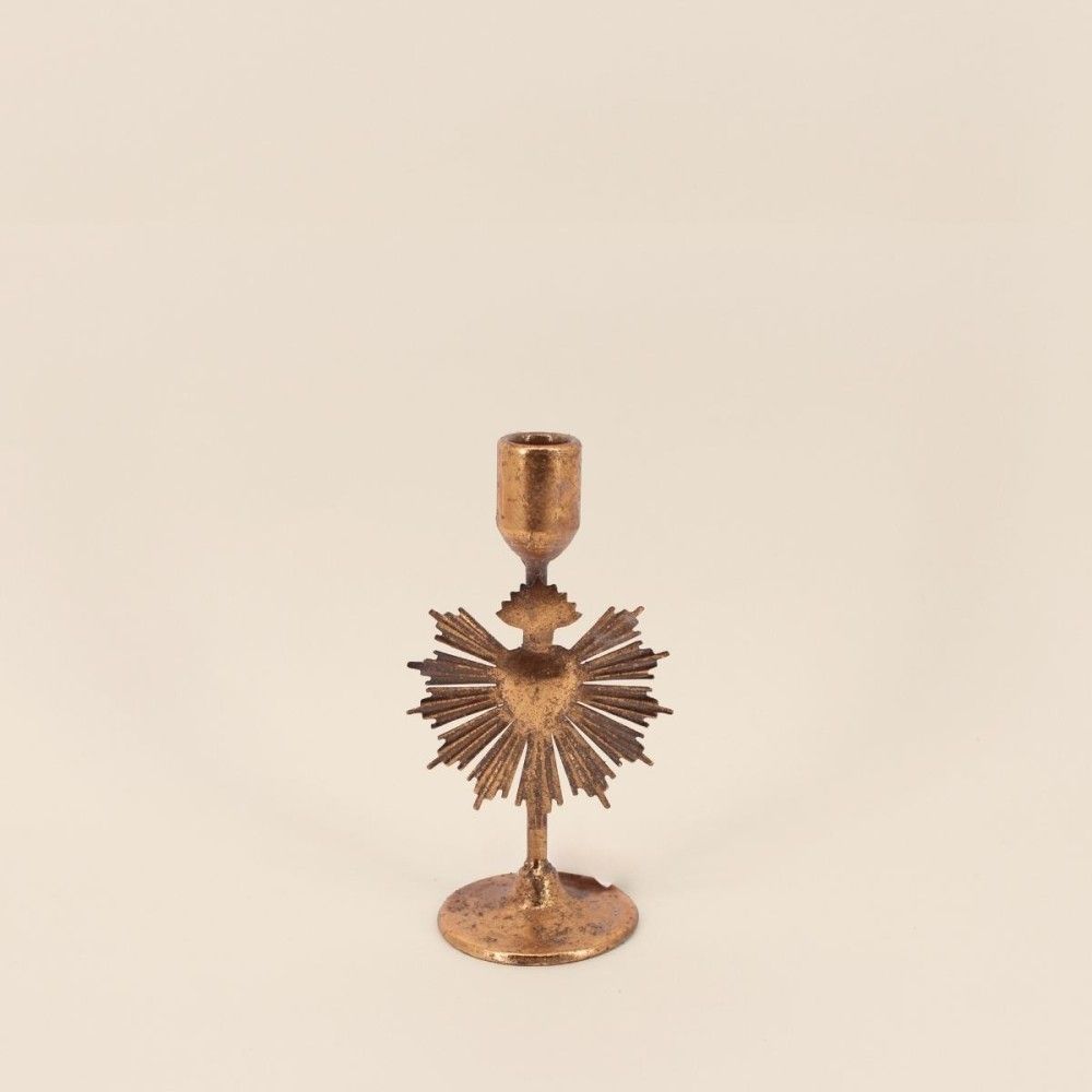 Bougeoir design coeur en métal doré 20cm
