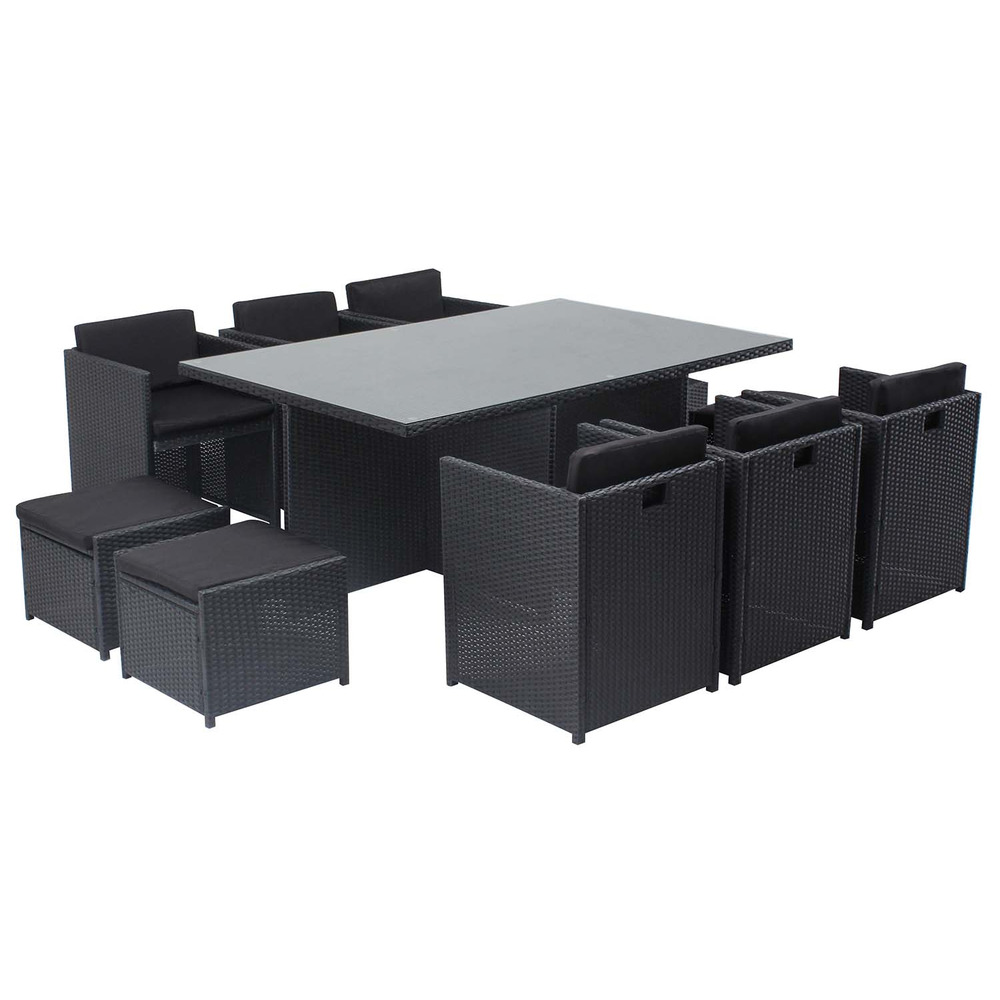 Table et chaises 10 places encastrables en résine noir-noir miami