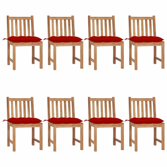 Chaises de jardin lot de 8 avec coussins bois de teck massif