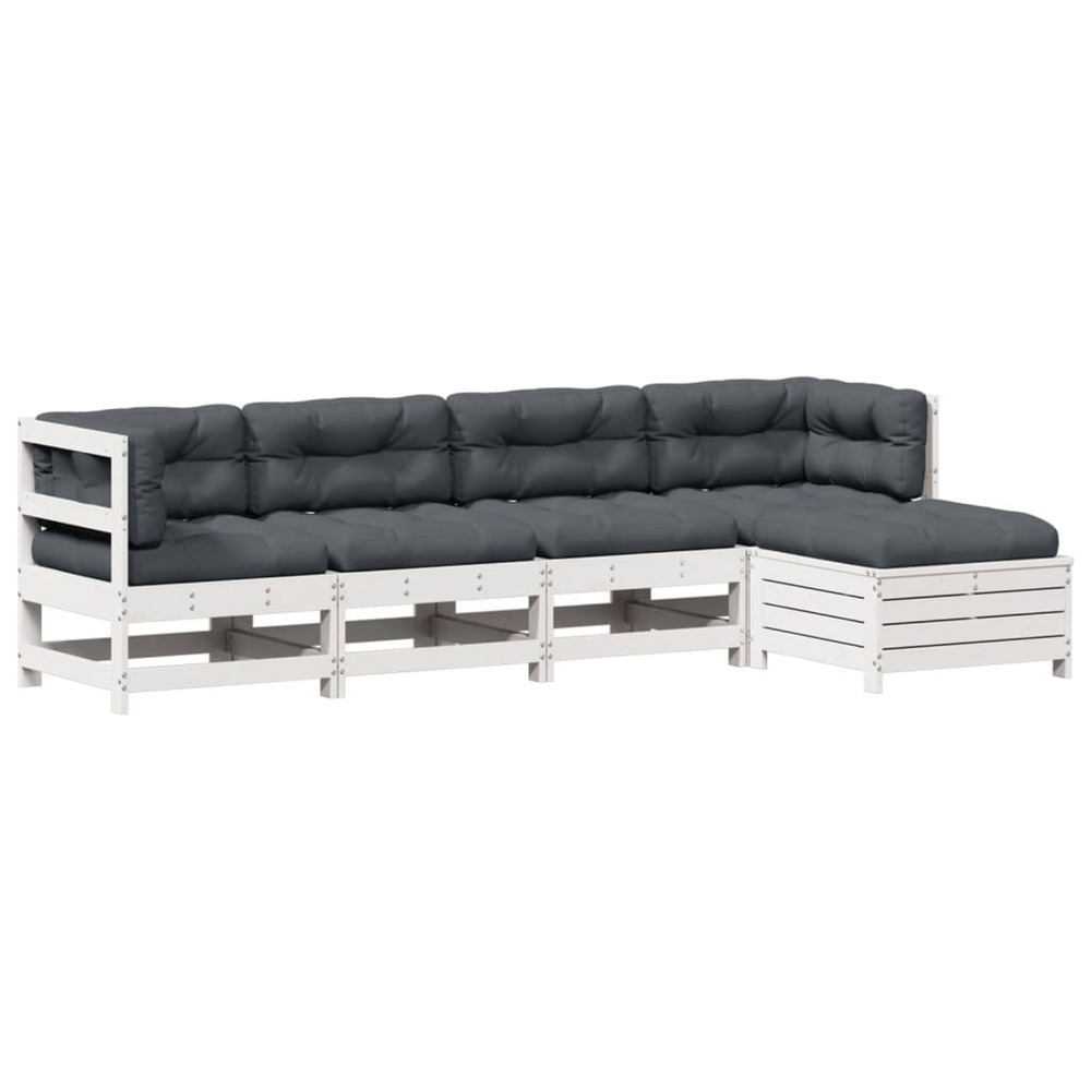 Salon de jardin 5 pcs avec coussins blanc bois massif de pin