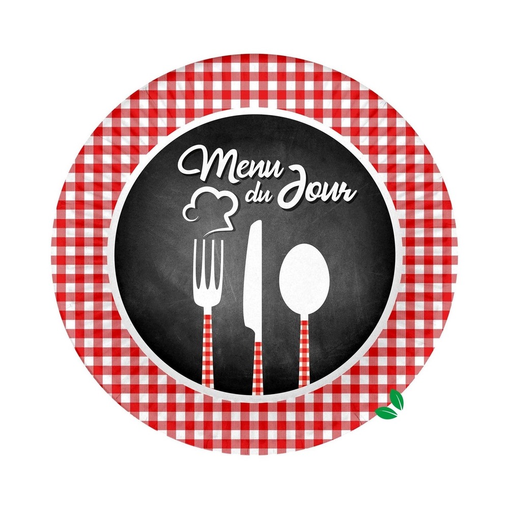Set de 10 assiettes en carton 23 cm menu du jour