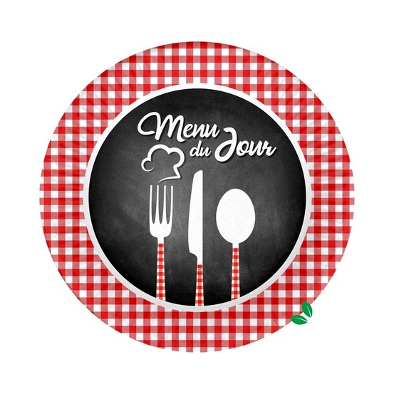 Set de 10 assiettes en carton 23 cm menu du jour