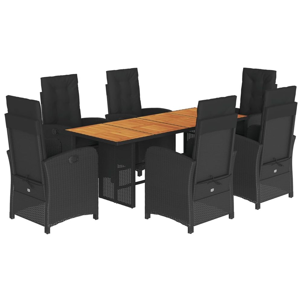 Ensemble à manger de jardin coussins 7pcs noir résine tressée