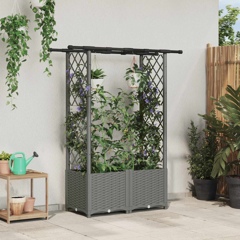 Jardinière surélevée polypropylène pour plantes grimpantes avec treillis gris clair 124x40x136cm