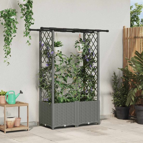 Jardinière surélevée polypropylène pour plantes grimpantes avec treillis gris clair 124x40x136cm