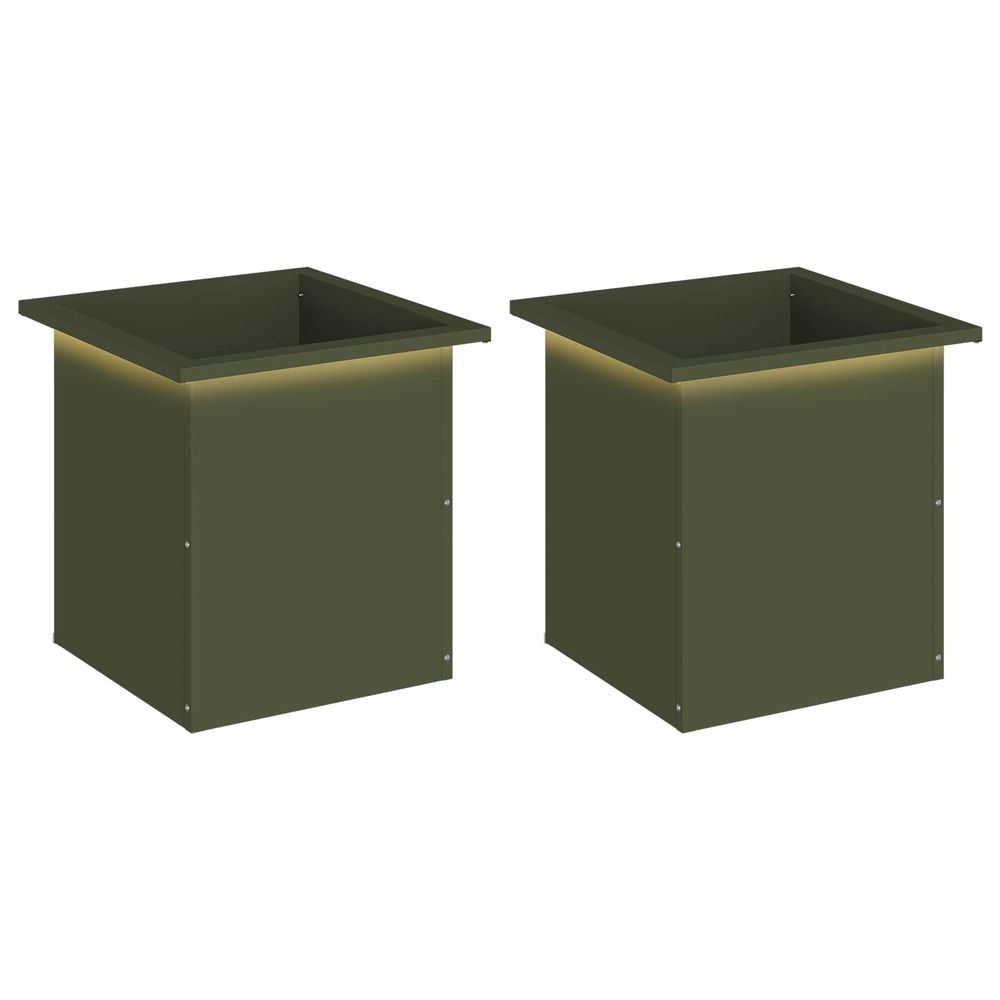 Jardinière d'extérieur de jardin avec led 2 pc vert olive 40 x 40 x 40 cm