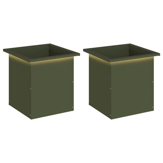 Jardinière d'extérieur de jardin avec led 2 pc vert olive 40 x 40 x 40 cm